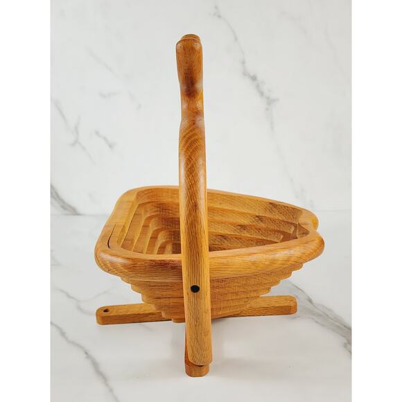 Wood Folding Fruit Basket Apple Shaped 11" John's Wood Shop Handcrafted USA - Picture 8 of 16